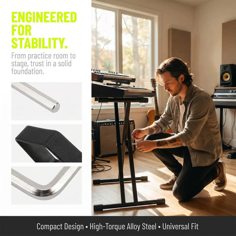 Kisang 4 Piece Hex Wrench Kit with Socket Sleeve alloy steel tool tightening a keyboard stand in a studio