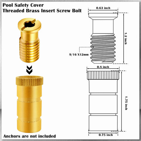 10 Piece Beefy Brass Pool Cover Anchors Screws Kit For Concrete Pools Heavy Duty Safety Cover Replacement Weather Resistant