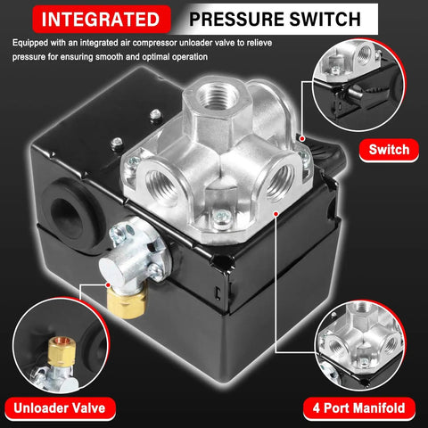 Two Stage Pressure Switch 135 175 PSI For Three Phase Air Compressor With Unloader And On And Off Control