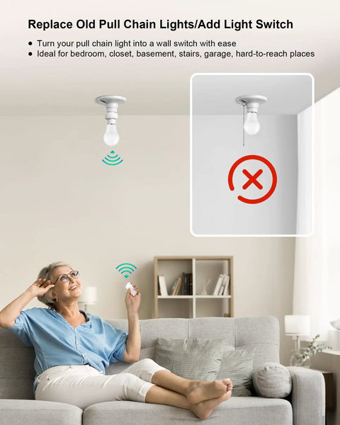 Plug And Play Remote Light Switch For E26 E27 Lamps, No Wiring Needed, 200 Foot Range Wireless Control shown in use