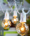 Close-up of Outdoor String Lights 25 Feet G40 Globe Bulbs With 27 Edison Glass Bulbs Plus 2 Spares, waterproof design
