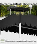 Kickass Heavy Duty Mobile Vendor Cart With Wide Shelter Canopy and Lockable Swivel Wheels Portable Black Food Display Stand close-up of weather-resistant black canopy.
