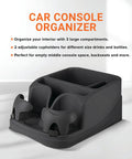 Car Console Organizer With Two Adjustable Cup Holders And Three Large Storage Compartments, Middle Seat Organizer With Seat Belt