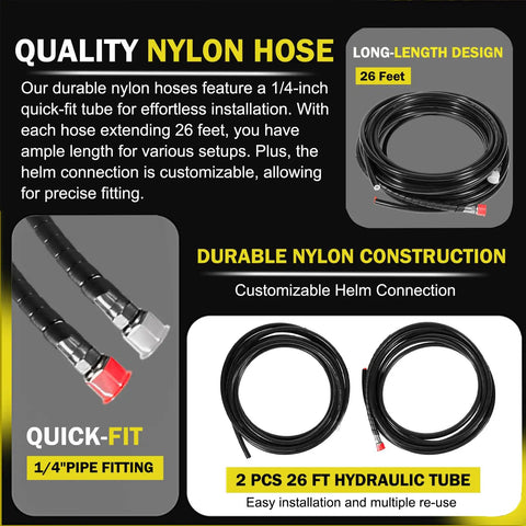 Plug And Play Hydraulic Steering Kit For Single Outboard Boats Up To 300Hp With Heavy Duty Steel Helm Pump Twin Reinforced Lines And Zero Play Lock Valve For Smooth Sailin