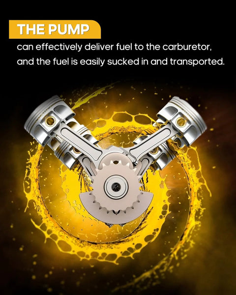 Illustration of engine pistons with focus on fuel pump function and fuel delivery.