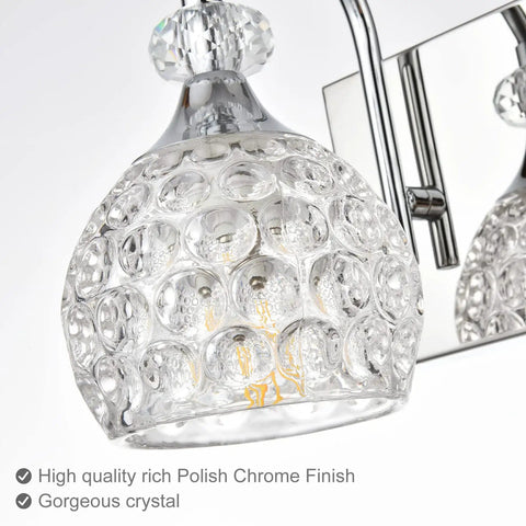 Close-up of Chrome Vanity Lights For Bathroom Over Mirror, Modern Crystal Orb Vanity Light Fixtures with jewel crystal shades