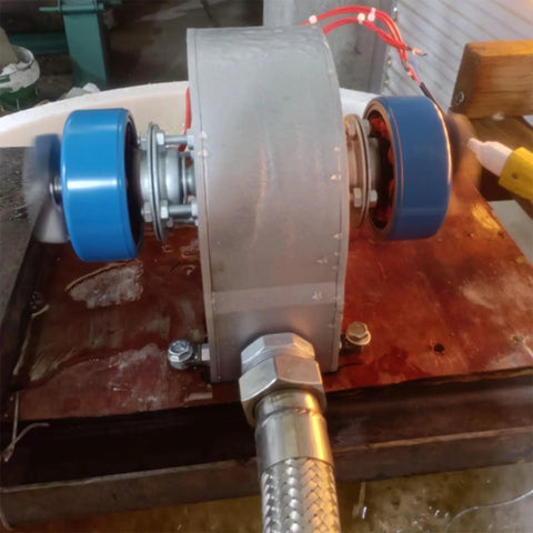2KW Hydro Turbine Generator With Dual Voltage 110V Or 220V For Off Grid Power, showing side view on wooden base