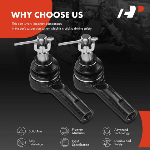 Two Pack Front Outer Tie Rod Ends 14 mm Thread Compatible With Nissan Frontier Xterra Pathfinder Armada J30 Q45 QX4 M45 Four Wheel Drive Models Infiniti SUVs Beefed Up Handling, pair shown