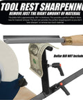 Peachtree Pro Grind sharpening system for 8-inch grinders with setup blocks and quad jig; metal frame and clamp