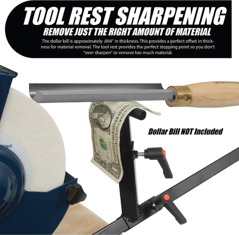 Peachtree Pro Grind sharpening system for 8-inch grinders with setup blocks and quad jig; metal frame and clamp