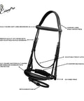 Dressage Bridle With Crank Noseband For Horses, Padded Anatomic Veg Tanned Leather Set, Mono Crown, Web Reins, Training Tack