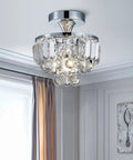 Modern Chrome Crystal Semi-Flush Mount LED Chandelier Ceiling Light For Dining Room Living Room Bedroom And Bathroom 9 Inch Diameter 10 Inch Height Crystal Tube Design Tarnish-Resistant And Durable.