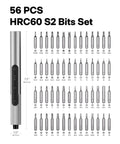 Mini Electric Screwdriver Kit With 56 Bits Three Torque Settings shown with bit sizes and specifications.