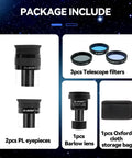 7 Piece Telescope Eyepiece And Filter Accessory Kit With 1.25 Inch Eyepieces, 2x Barlow Lens, Three Filters And Hard Case