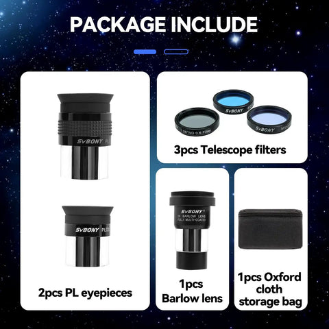 7 Piece Telescope Eyepiece And Filter Accessory Kit With 1.25 Inch Eyepieces, 2x Barlow Lens, Three Filters And Hard Case