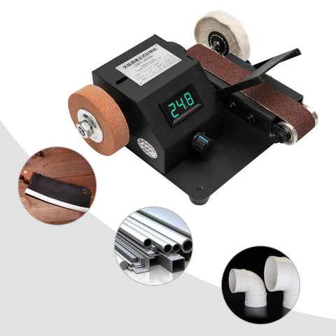 Straight Up Workhorse Mini Electric Belt Sander And Tabletop Polisher With Variable Speed Control, compact, black, for sharpening tools.