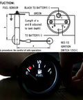 52mm Fuel Level Gauge Kit With Tank Sending Unit for Boats, RVs, and Marine Equipment, 12V Universal Water and Fuel Sender, 2-Inch Gauge Meter, Plug-And-Play Rugged Marine Sensor for Accurate Fuel Readings. wiring diagram and illuminated fuel gauge close-up