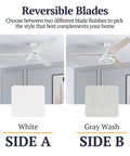 Octavia 52 Inch Industrial Style Led Ceiling Fan with Reversible Blades Side A White Side B Gray Wash
