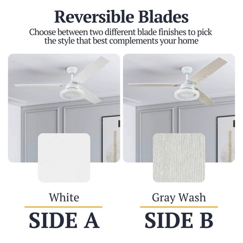 Octavia 52 Inch Industrial Style Led Ceiling Fan with Reversible Blades Side A White Side B Gray Wash