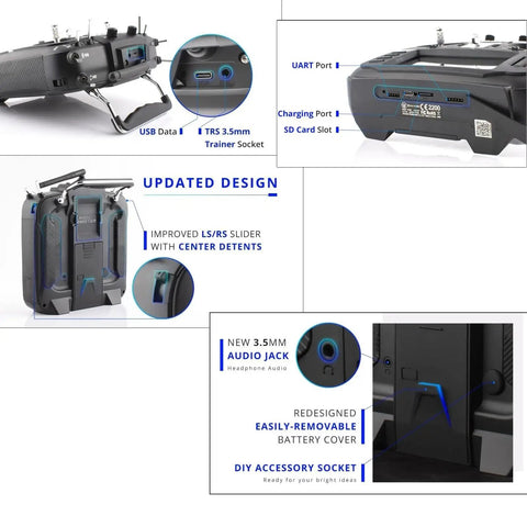 TX16S MKII V4 Transmitter With Hall Gimbals And ELRS 2.4G Wireless System showing ports and design updates