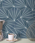 Blue Art Deco Hexagon Flower Peel And Stick Backsplash Tile Set For Kitchen And Bathroom Self Adhesive Wall Tiles Covering Ten Square Feet