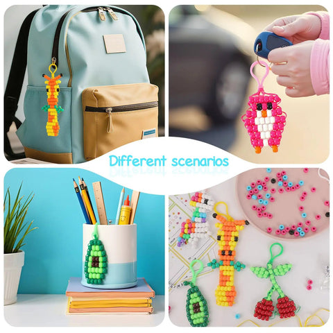 Beads For Crafts Kit With 12 Design Pony Beads And Letter Beads, Keychain Making Set For Beginners shown in various uses and scenarios