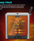 Metal and tempered glass open printer enclosure with drag chain and filter fan for SV08 upgrade, visualizing airflow arrows inside.