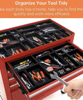 45 Pack Tool Box Organizer Trays And Dividers For Drawer And Toolbox Garage Storage Set, black bins in red tool chest