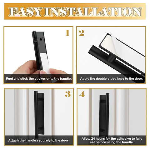 Installation steps for Push Pull Helper Self-Adhesive Cabinet Handles 30 Pack Black ABS with double-sided tape application