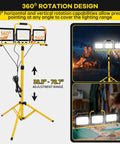 Heavy Duty Led Work Light With Beefy Telescoping Tripod, 30000 Lumens, three heads adjustable from 38.3 to 78.7 inches.