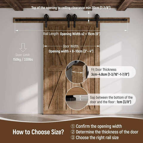 Illustration of Heavy Duty Sliding Barn Door Hardware Kit 13ft Double Rail Track System Carbon Steel With Frosted Black Finish, in use