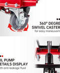Heavy Duty 500 Lb Hydraulic Manual Scissor Lift Table Cart with wheel lock and foot pedal, showing 360-degree swivel casters