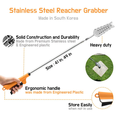 41 Inch Stainless Steel Grabber Reacher Tool Heavy Duty Pickup For Indoor Outdoor Use No Wire Patented Technology Anti Rust Hygienic Metal Construction Perfect For Trash Logs BBQ Fireplace Pits And Snake Tongs