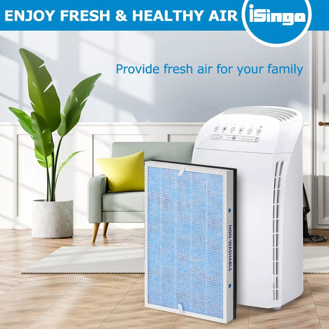 Air purifier with MSA3 Replacement Filter Compatible With MSA3 And MSA3S Air Purifiers 3-In-1 Upgrade 2-Pack displayed indoors