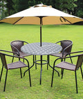 Round outdoor tablecloth with umbrella hole and elastic edge for 40 to 44 inch vinyl PVC cover, waterproof, grey Moroccan