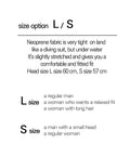 Size guide for Thermal Neoprene Hood Cap For Freediving And Sea Swimming, L (60 cm) and S (57 cm), neoprene material fit guidance.