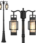 Two Head Outdoor Lamp Post Light Hardwired Street Pole For Outdoor Use With Water Glass Shade Sturdy Metal Post Lighting