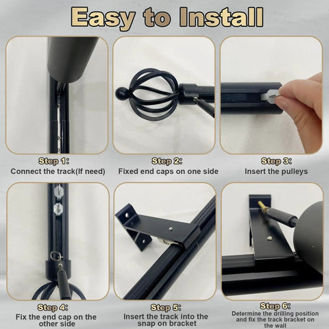 Heavy Duty Aluminum Curtain Track System, Wall Mounted With Quiet Glide, Roman Rod Style Rail For Living Room, Bedroom, And Room Divider, Black Finish, 12ft Length, installation steps
