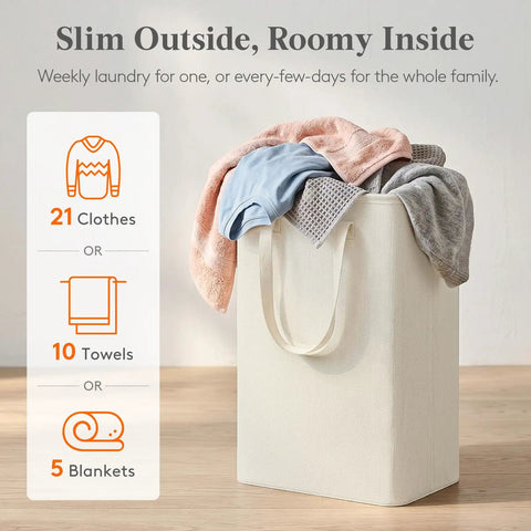 Slim Collapsible Laundry Hamper With Sturdy Handles 50 Liter Capacity Fold Flat Storage Bin That Slides Easily Into Tight Spots Ideal For Knocking Mess Off The Floor And Keepin Daily Grinds Neat In Compact Apartments Or Walk In Closets