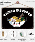Vintage Style Metal Sign Ramen Is Souper Tin Wall Art For Home Kitchen Office Garage Decor 8x12 Inch Lightweight Aluminum Sign With Rustic Charm And Ready To Mount displaying cute ramen bowl illustration.
