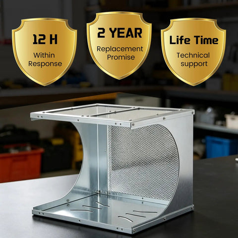 Enclosed Eye Shield Kit For Bench Grinders Two Pack Aluminum Alloy Replacement Guard Assembly shown in metal workshop