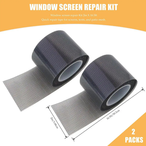 Window Screen Repair Kit Two Inch By Sixteen Point Five Feet Fiberglass Mesh Tape With Three Layer Strong Adhesive Two Pack