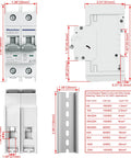 Tough As Nails 32A DC Miniature Circuit Breaker Rated Up To 600VDC, dual pole with detailed dimensions, for solar PV rig protection.