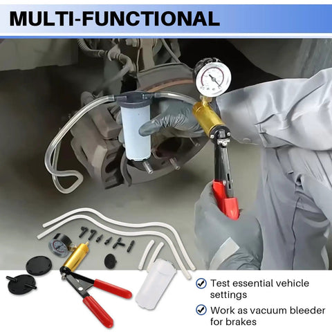Hand Held Vacuum Pump Tester Kit With Gauge And Brake Bleeder For Auto DIYers, Portable Garage Ready Bleeding System, Pro Grade Aluminum Body, Durable PVC Hoses, Easy To Use, in car brake bleeding setup