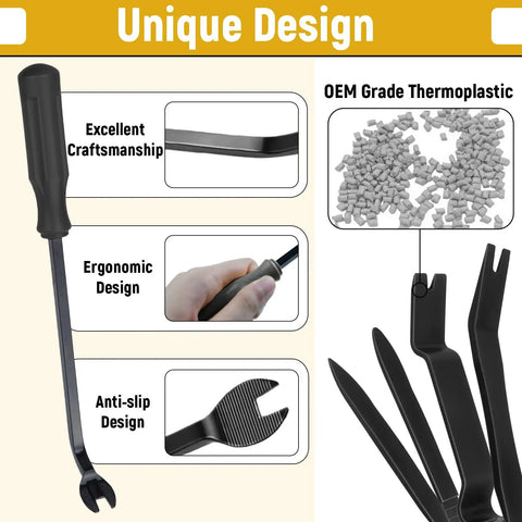 5-Piece Auto Trim Removal Tool Set No Scratch Plastic Pry Tools showcasing ergonomic and anti-slip design features