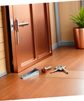 Heavy Duty 8 Pack Silent Barn Door Casters With Premium Rubber And Steel Rollers Slide Like Butter On Hardwood And Tile Floors Kick Back Free Guided Stability Kit For Any No Fuss Diy Project on a wooden floor with metal tools and keys.