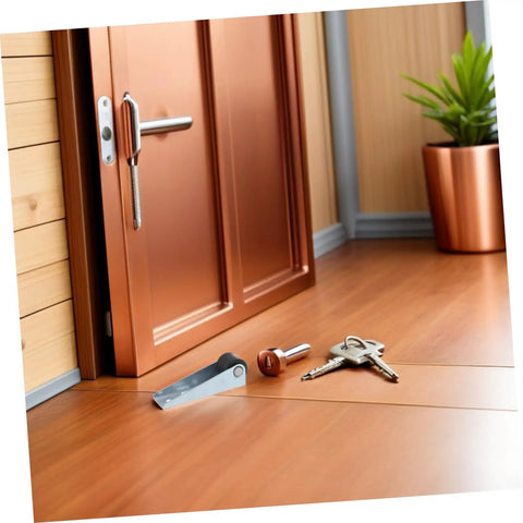 Heavy Duty 8 Pack Silent Barn Door Casters With Premium Rubber And Steel Rollers Slide Like Butter On Hardwood And Tile Floors Kick Back Free Guided Stability Kit For Any No Fuss Diy Project on a wooden floor with metal tools and keys.
