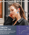 Woman using Beast Mode Wireless Earbuds With 75H Battery Life, Bluetooth 5.4, IP7 Waterproof, ENC Noise Canceling Mic, Rose Gold