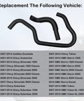 Three black rubber engine upper and lower radiator coolant hoses with a corrugated flexible segment.