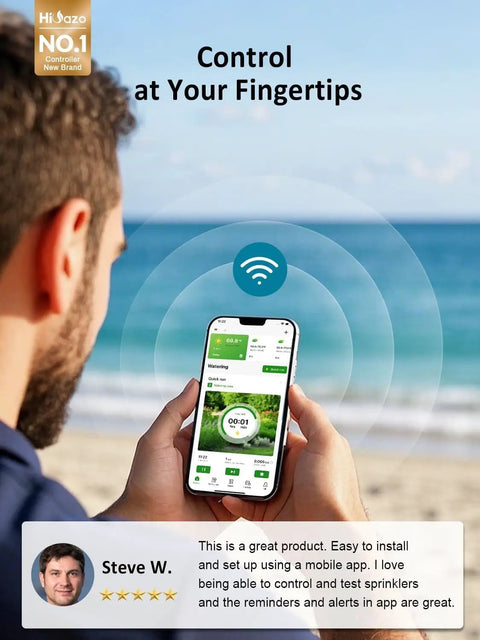Person using phone app for 2.4GHz WiFi Sprinkler Controller With 4 Zones And 16 Scheduling Plans App Control Auto Rain Skip
